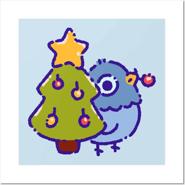 Pigeon with a chrismtas tree Wall Art by Tinyarts